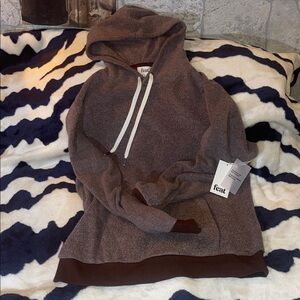 Brown Hoodie with White Drawstrings